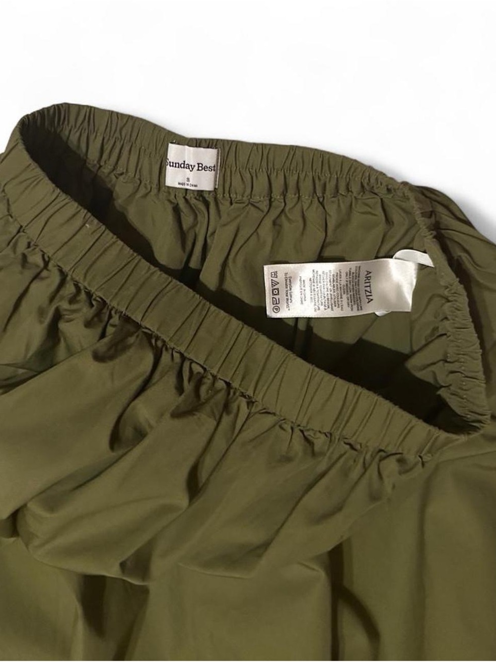 Aritzia Sunday Best Bubbly Poplin Bubble Hem Olive Green Gathered Midi Skirt - Picture 9 of 9